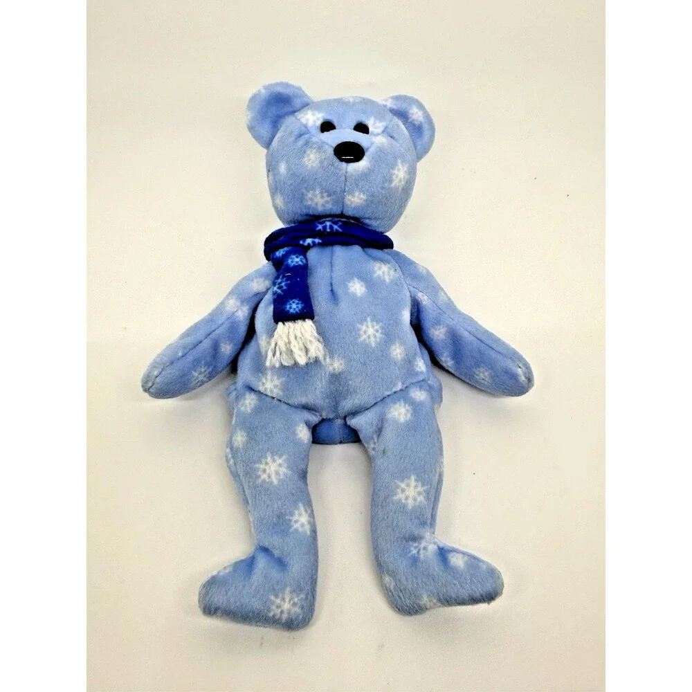 TY Beanie Baby Holiday Teddy 1999 Ice Blue Snowflake Bear Rare No Tags Plush